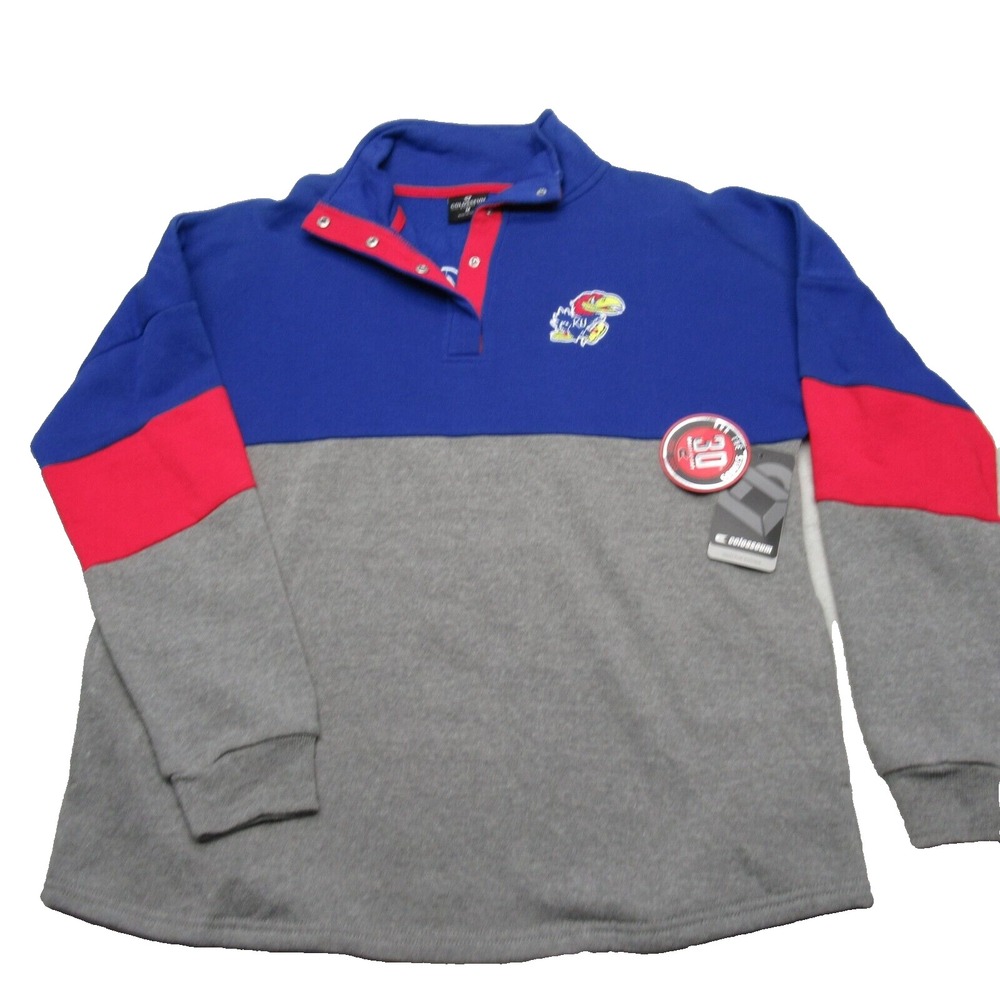 Kansas Jayhawks Sweatshirt Women Medium Blue Oversized 1/4 Snap NCAA Soft NEW